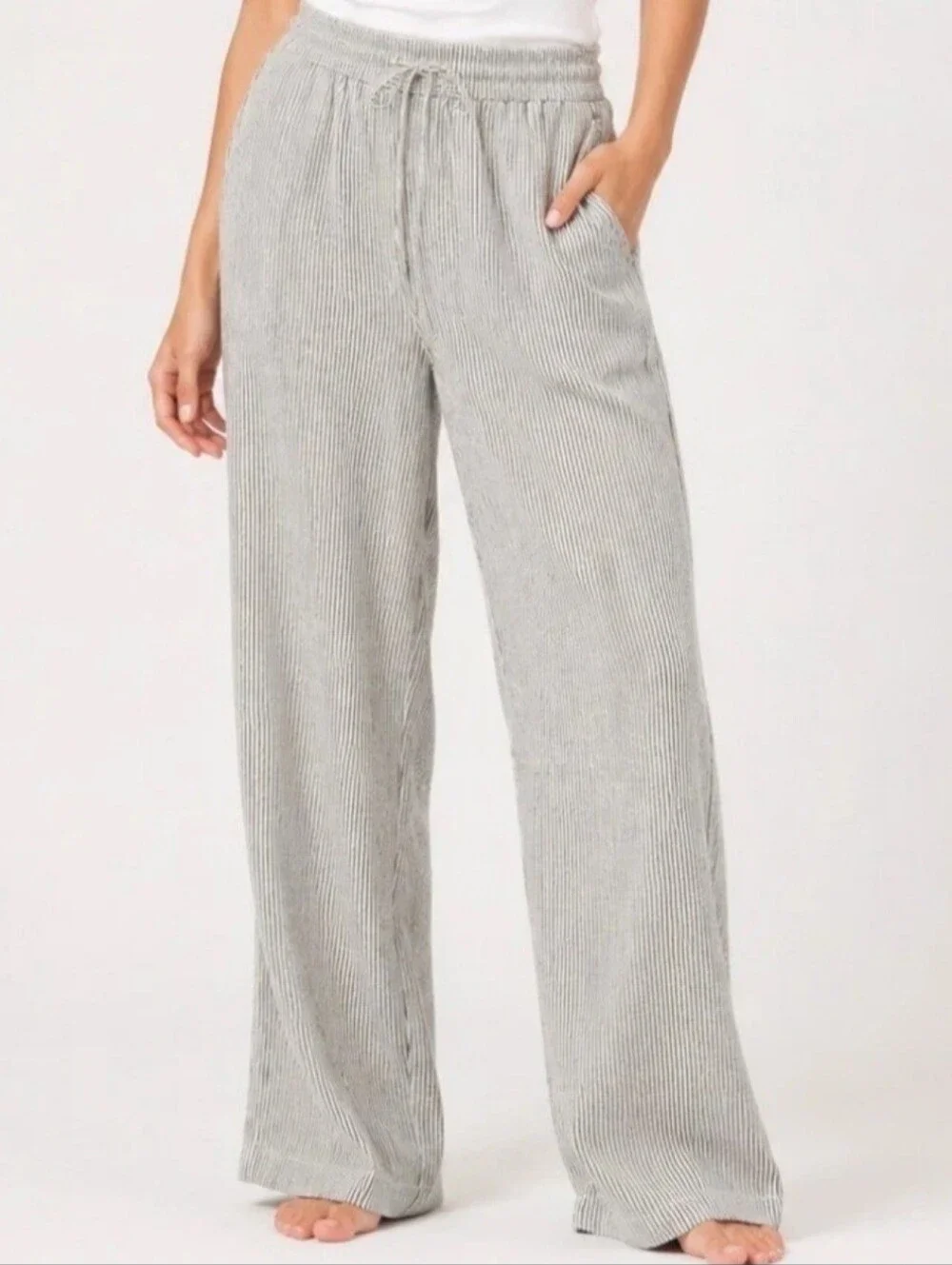 J. Crew Light Khaki Pinstripe Drawstring Stretchy Pants.